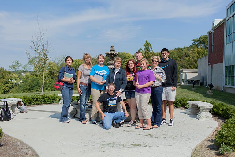 group of students posing outside