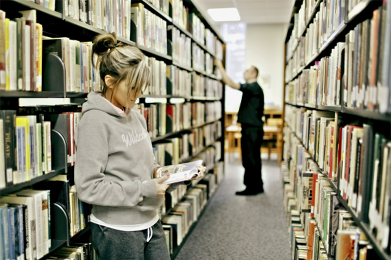 girl in library